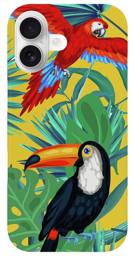 Exotic Birds with Tropical Leaves iPhone Case