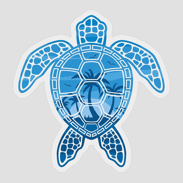 Blue Turtle Silhouette with Palms Sticker
