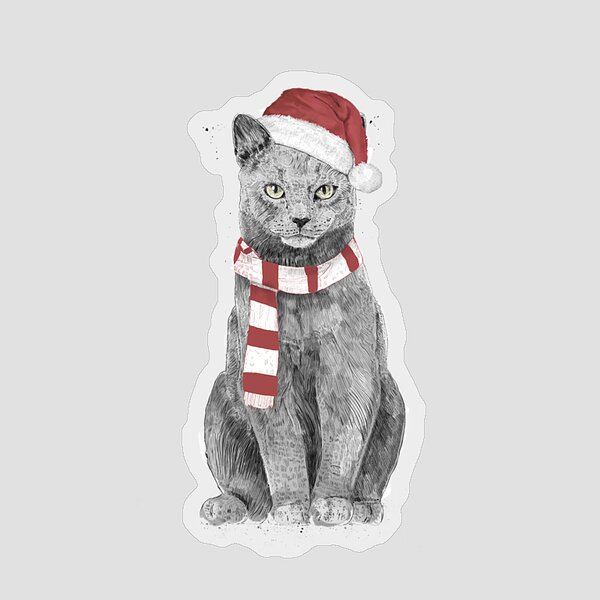 Festive Cat in Santa Hat Sticker